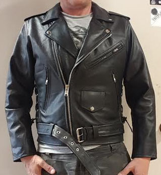 Black Leather Biker Jacket With Side Lacing & Zip Out Liner