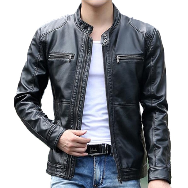 Men's leather Jacket design stand collar Coat Men casual motorcycle