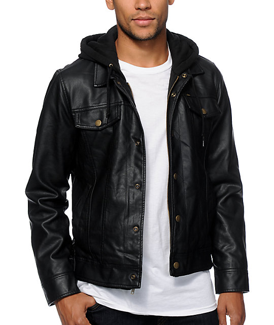 Obey Backstage Hooded Faux Leather Jacket | Zumiez