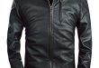 Fairylinks Mens Stand Collar Faux Leather Jacket Classic Moto Zip Up