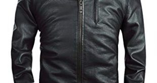 Fairylinks Mens Stand Collar Faux Leather Jacket Classic Moto Zip Up
