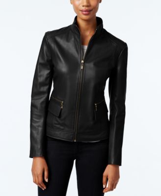 Cole Haan Leather Stand-Collar Jacket & Reviews - Coats - Women - Macy's