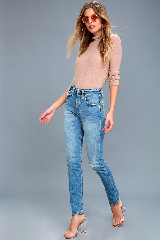 Levi's 501 Skinny - Medium Wash Jeans - Distressed Jeans