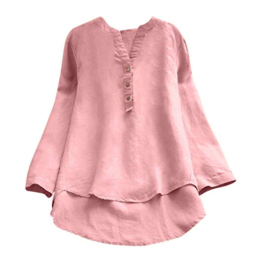 Amazon.com: Challyhope Women Simple Solid Linen Blouse Long Sleeve