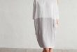 White And Gray Linen Dress Adria | MagicLinen
