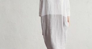 White And Gray Linen Dress Adria | MagicLinen