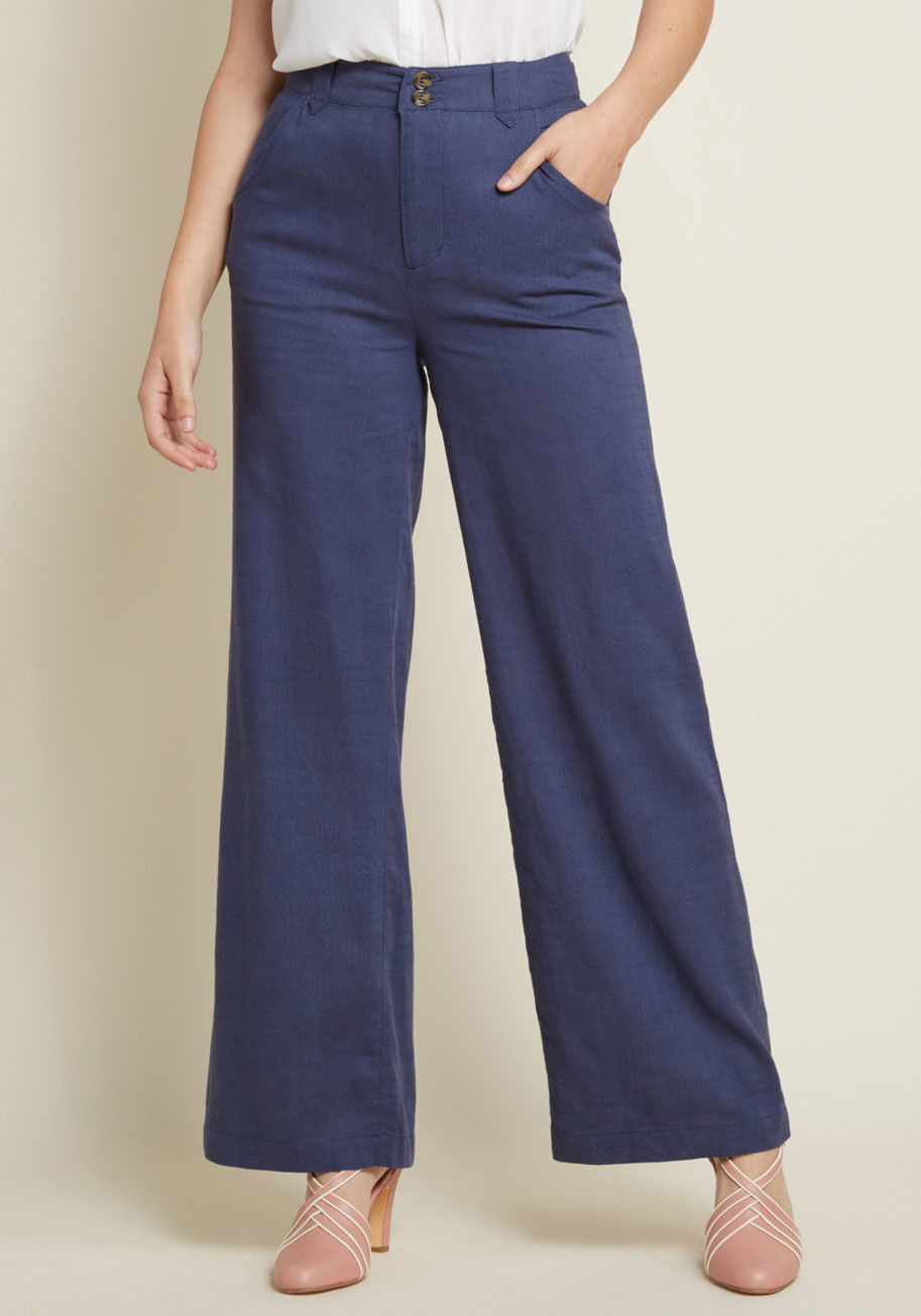 ModCloth Moment of Couth Cotton-Linen Pants in Navy Blue | ModCloth