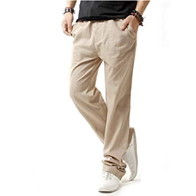 Hoerev Men Casual Beach Trousers Linen Jean Jacket Summer Pants at