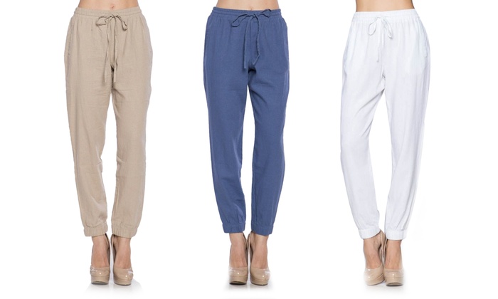 Women's Cuffed Linen Pants | Groupon Goods