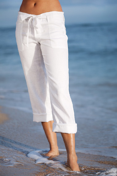 Linen Boardwalk Pants for Women, Button Fly, White