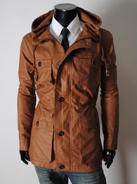 Handmade Custom New Men Slim Fit Hooded Long Leather Jacket, Men