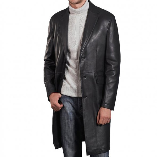 A Supreme Quality Black Leather Long Coat For Men - Leather Jackets USA