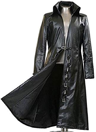 Gothic_Master Black Faux Leather Long Trench Coat at Amazon Men's