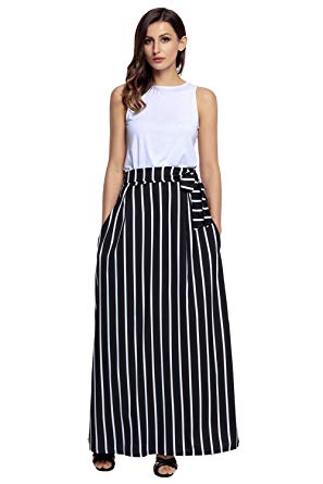 XAKALAKA Women's High Waist Vertical Striped Maxi Skirt Long Skirts