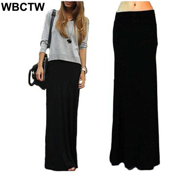 WBCTW Solid Black Skirts Fashion Women Casual Long Skirt Plus Size