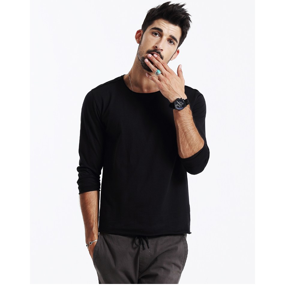 Black Long Sleeve T-Shirt for Men - 100% Cotton Casual Style