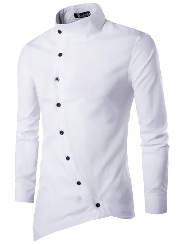 2019 Trendy Asymmetric Stand Collar Long Sleeve Shirt For Men