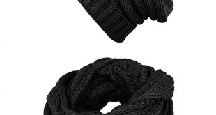 Knit Infinity Scarf Beanie Hat Set Women Winter Circle Loop Scarfs