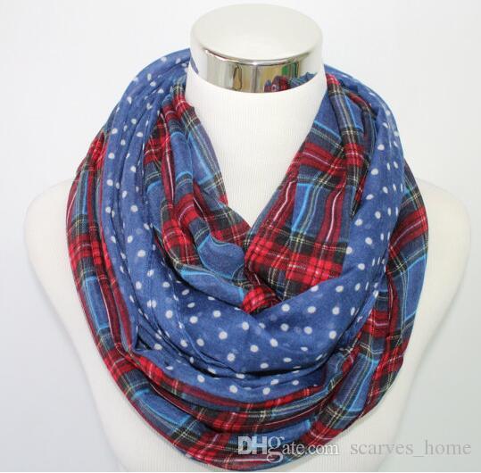 Women/Ladies Dotted And Plaid Check Infinity Shawls Scarf Snood Loop