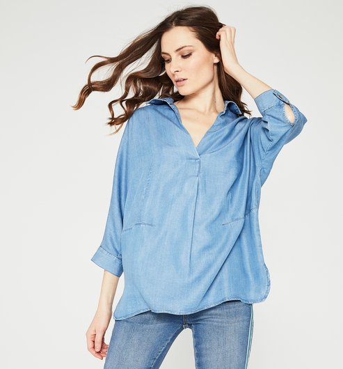 Overshirt in lyocell - Medium denim - Women - Shirts / Tunics - Promod