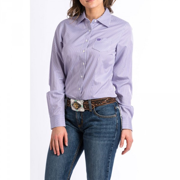MSW9164087 Cinch Ladies Purple Pinstripe Western Shirt with Lyocell