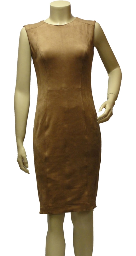 Marc Cain caramel fully lined, sleeveless,faux suede effect fitted dress