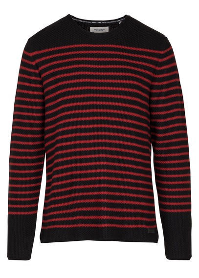 Regular-fit striped round-neck cotton sweater