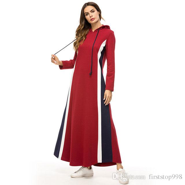 Casual Hooded Long Dress Fashion Striped Patchwork Maxi Dresses
