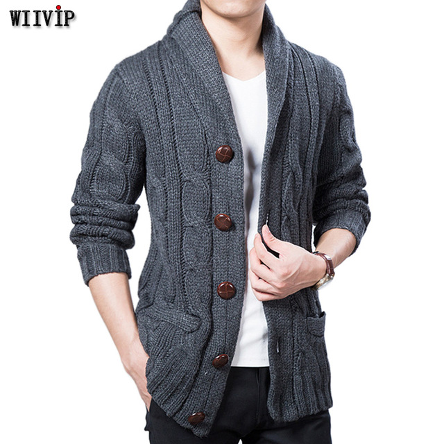 WIIVIP New Winter Spring Sweater Men Thick Wool Blend Full Sleeves