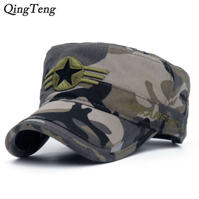 2018 Army camouflage Flat Top Mens Caps Hat Adjustable Star