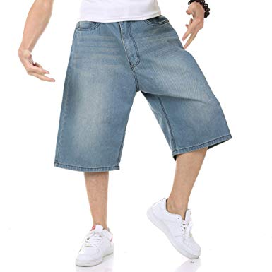 Men's Shorts Jeans Relaxed Fit Denim Shorts Baggy Simple Plain Blue