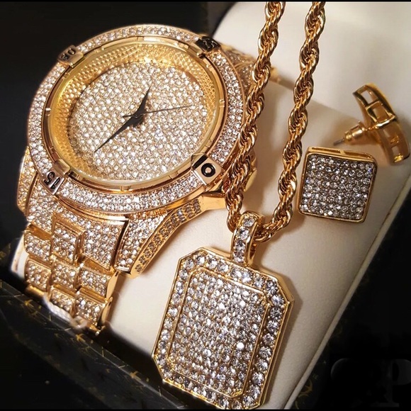 Accessories | Saleiced Out Gold Bling Hip Hop Mens Jewelry Set