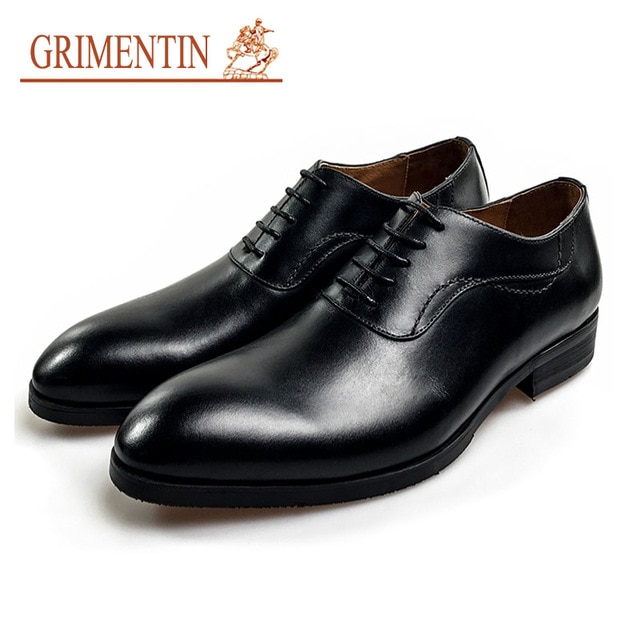 GRIMENTIN men genuine leather shoes men lace up dress shoes black