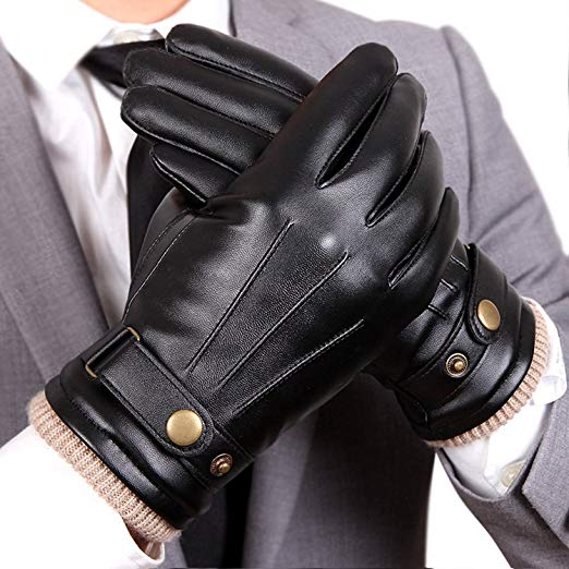 WARMEN Mens Touchscreen Texting Winter PU Faux Leather Gloves