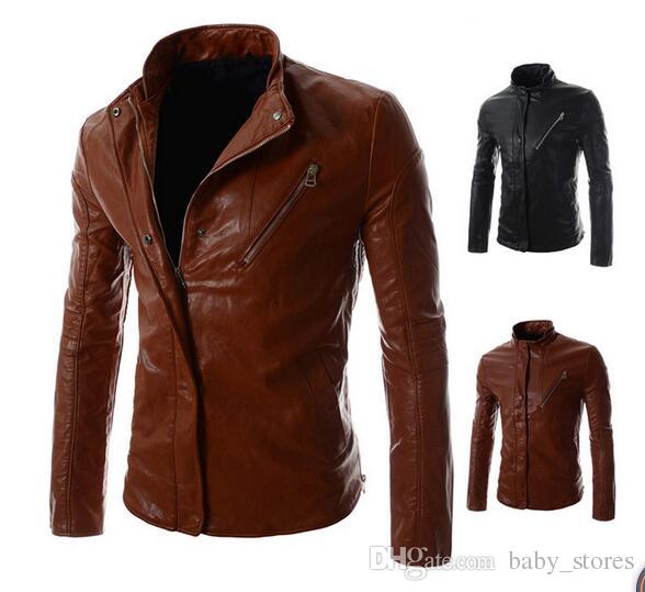 HOT 16 Spring New Styles Mens Leather Jackets Zippers Slim Jacket