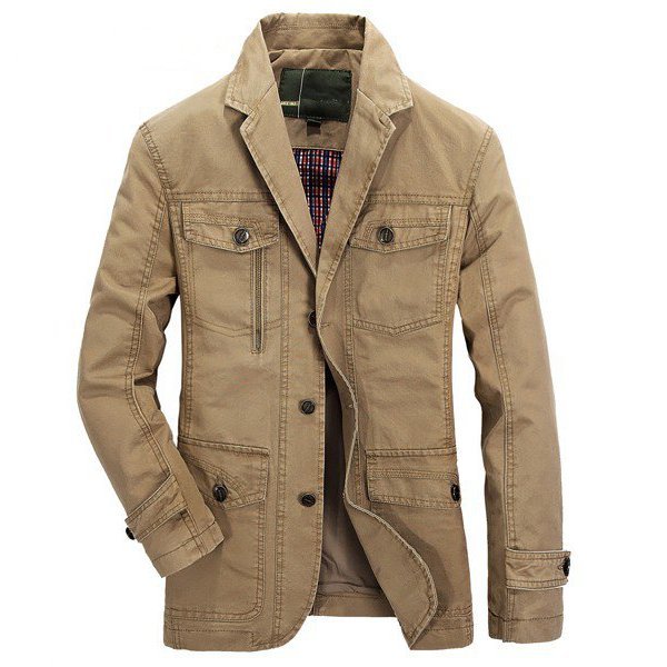 Plus Size Men's Outdoor Jacket Solid Color Casual Business Cotton
