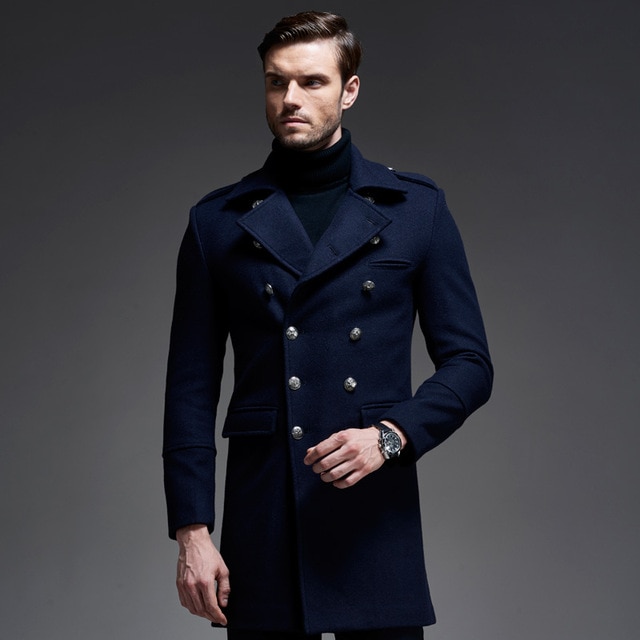 Thintenda Mens Winter Wool Overcoats British Long Wool Coat For Men