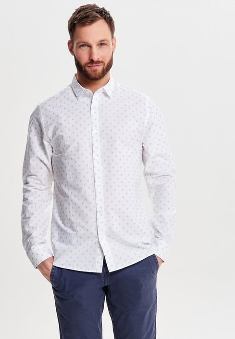 Only & Sons Men's shirt white Men's Print Shirts Kent collar 100