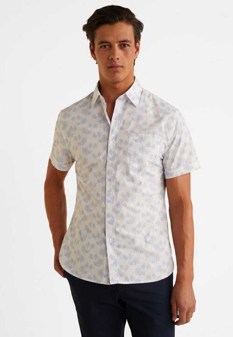 Mango PALM Men's shirt white Men's Print Shirts Kent collar 100