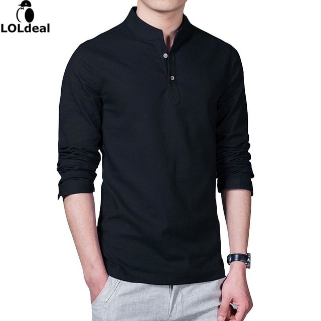 Loldeal 2018 Asian Fashion Long Sleeve Mandarin Collar Mens Shirts