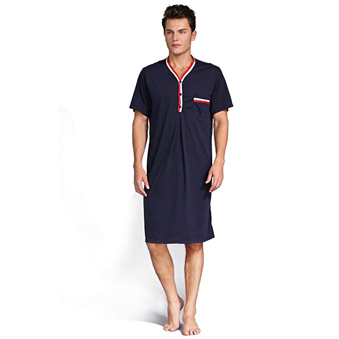 Amazon.com: Poseca Men's Sleepshirts Nightshirt Short Sleeve Henley
