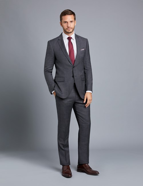 Men's Grey & Brown Prince Of Wales Plaid Slim Fit Suit | Hawes & Curtis