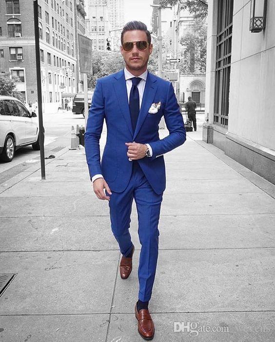Classy Blue Wedding Tuxedos Slim Fit Suits For Men Business Jacket