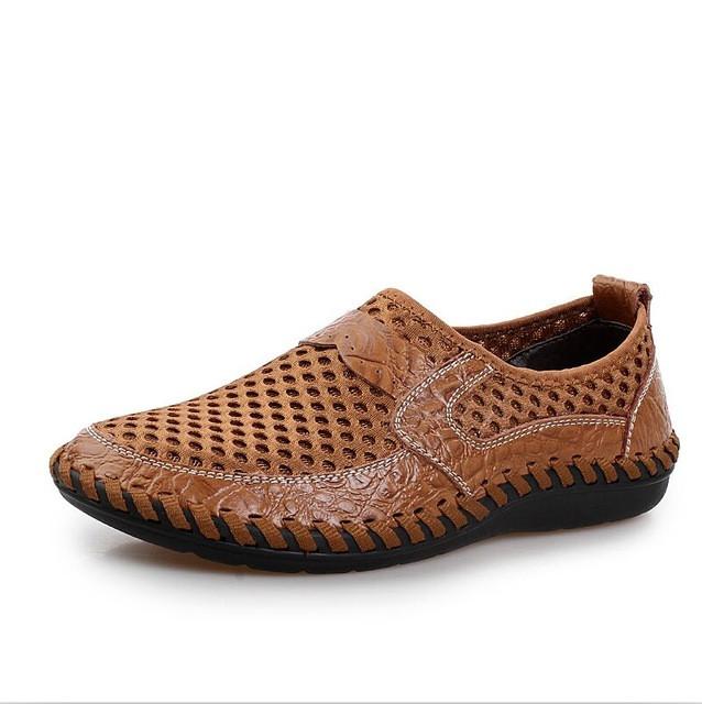 2017 Summer Breathable Mesh Shoes Mens Casual Shoes Genuine Leather