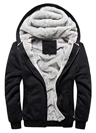 Cameinic Men's Thick Warm Padded Lined Fleece Hooded Sweatshirt Coat
