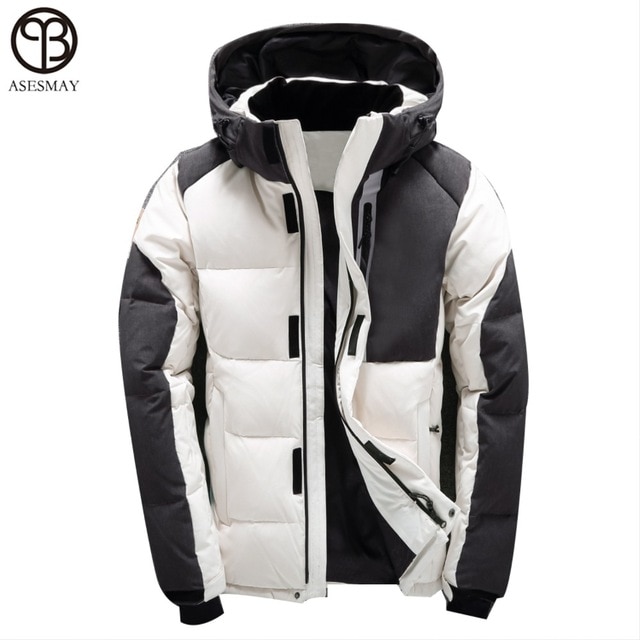 Asesmay Men Winter Jacket White Duck Down Parka High Quality Winter
