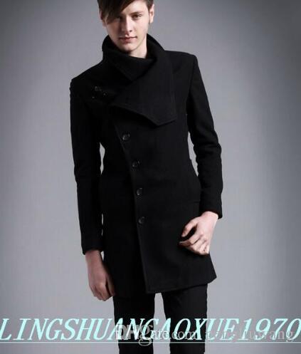 2019 Black Casual Oblique Placket Wool Coat Men 2017 Jackets And
