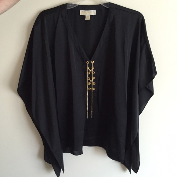 Michael Kors Tops | Black Silk Blouse With Gold Chains | Poshmark