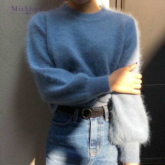2019 Cashmere Sweater Winter Turtleneck Women Mohair Sweaters And