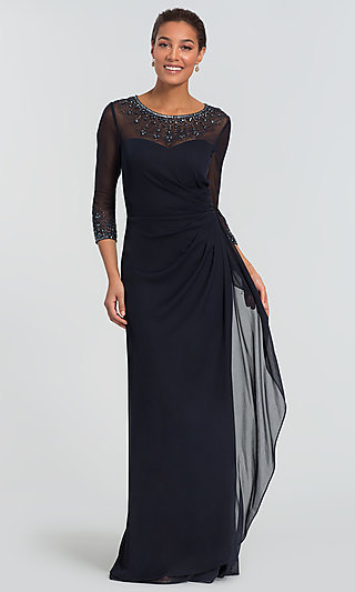 Long Three-Quarter-Sleeve Mother-of-the-Bride Dress
